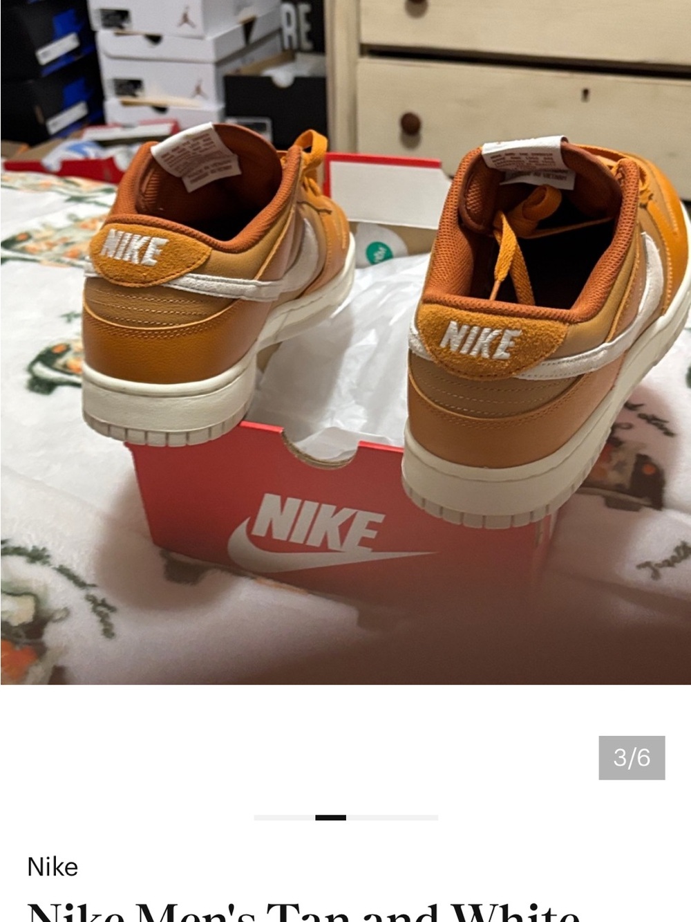 Nike Men's dunk low retro Tan and White Low-Top Sneakers - Picture 3 of 6